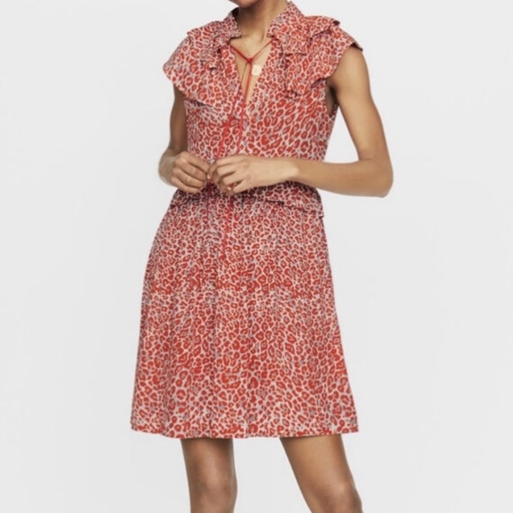 Maje chiffon leopard print orange dress